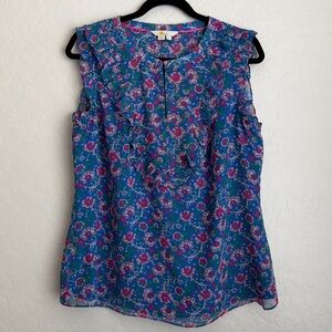 Boden Women's Elise Top Floral Print Sleeveless Blouse Blue US Sz 10